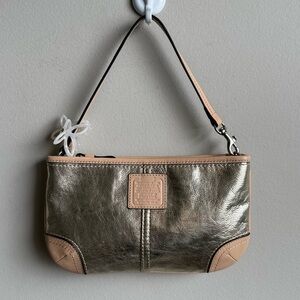 👜 Coach Metallic Leather Wristlet / Mini Shoulder Bag
